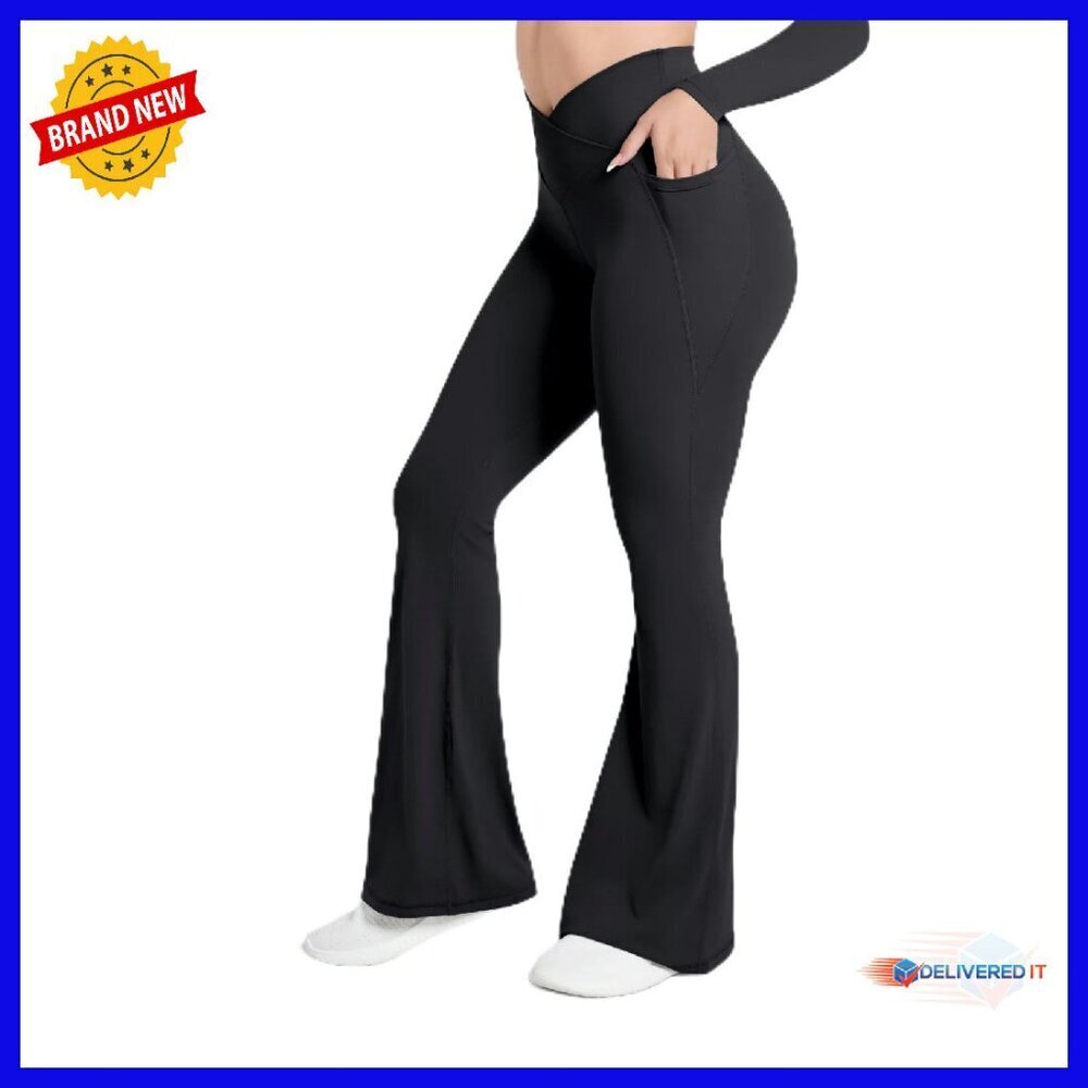 High Waist Flare Leggings with Pockets, Tummy Control Yoga Pants